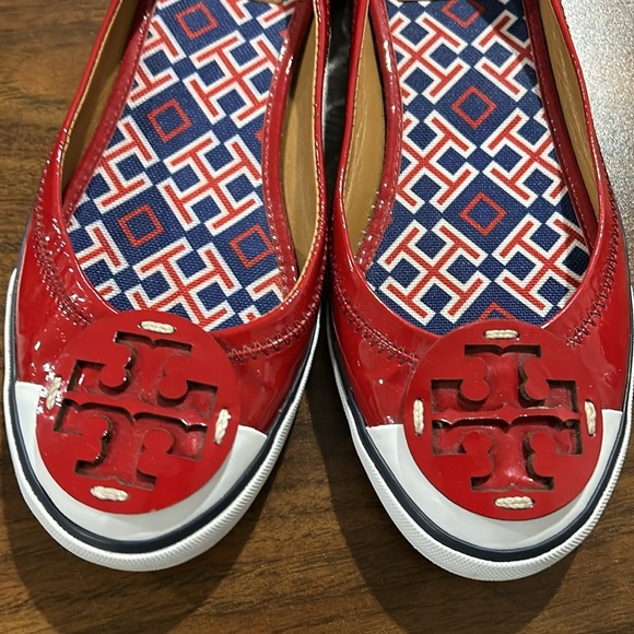 Tory Burch Cherry Red Channing Reva Patent Leather Sneaker Flats - Picture 2 of 12